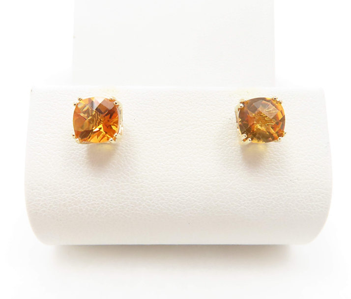 14k Yellow Gold Citrine Cushion Cut Stud Earrings