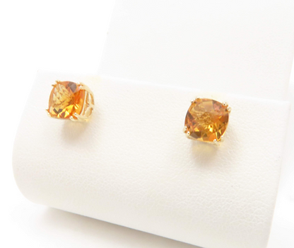 14k Yellow Gold Citrine Cushion Cut Stud Earrings