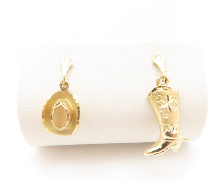 14k Yellow Gold Cowboy Hat and Boot Stud Earrings