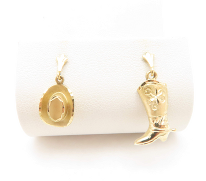 14k Yellow Gold Cowboy Hat and Boot Stud Earrings