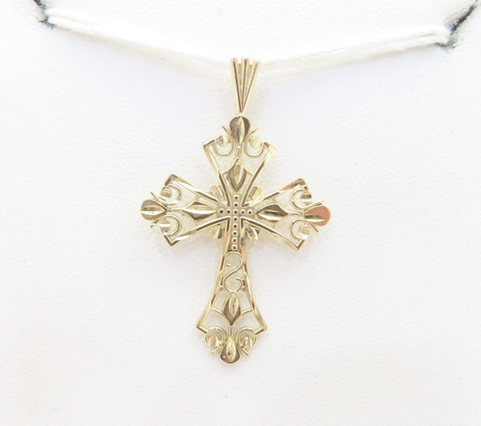 14k Yellow Gold Filigree Cross Pendant ~1.25”