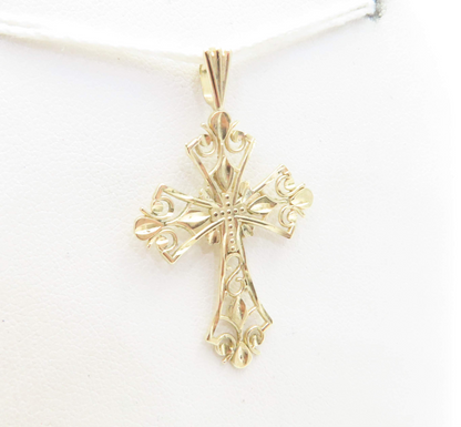 14k Yellow Gold Filigree Cross Pendant ~1.25”