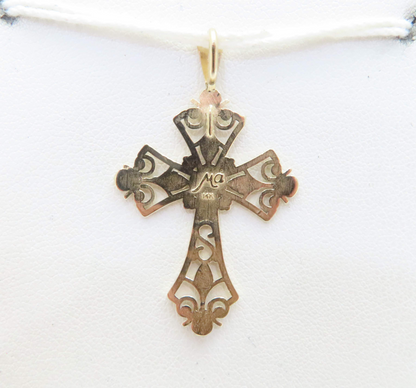 14k Yellow Gold Filigree Cross Pendant ~1.25”