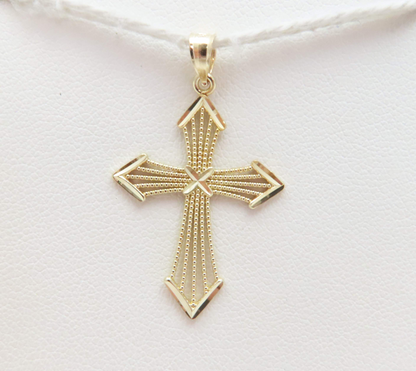 14k Yellow Gold Diamond Cut Cross Pendant ~1.25"