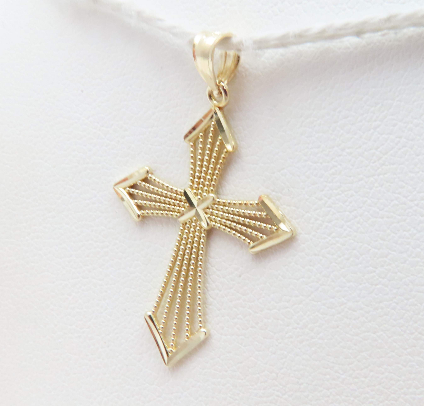 14k Yellow Gold Diamond Cut Cross Pendant ~1.25"