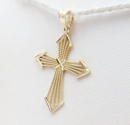14k Yellow Gold Diamond Cut Cross Pendant ~1.25"
