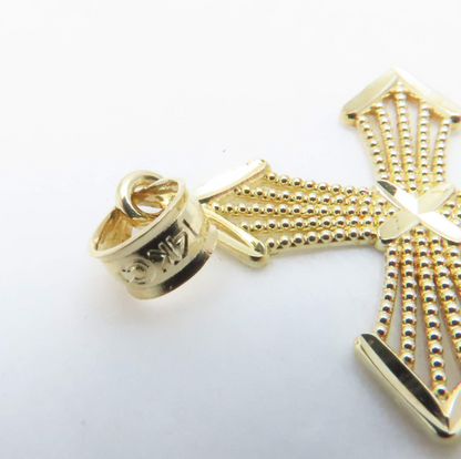 14k Yellow Gold Diamond Cut Cross Pendant ~1.25"
