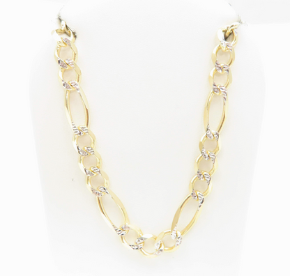 14k Two Tone 8mm Diamond Cut Figaro Link Chain 24”