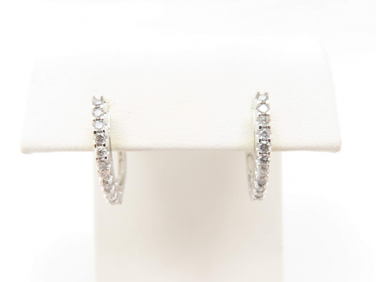 10k White Gold ~1/2ctw Diamond Prong-Set Hoop Earrings