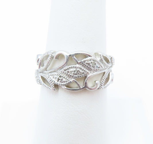 Sterling Silver Diamond Accent Leaf Band Ring Size 7