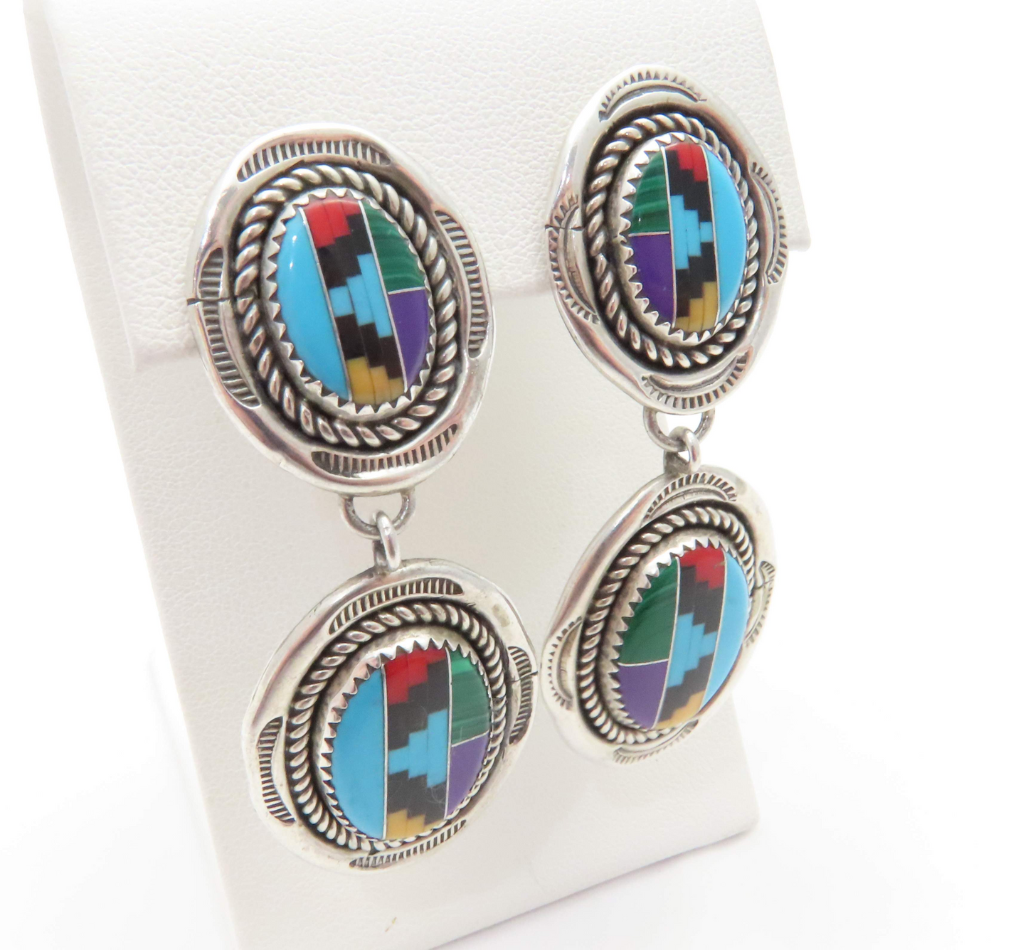 Sterling Silver Multi-Stone Southwestern Dangle Earrings