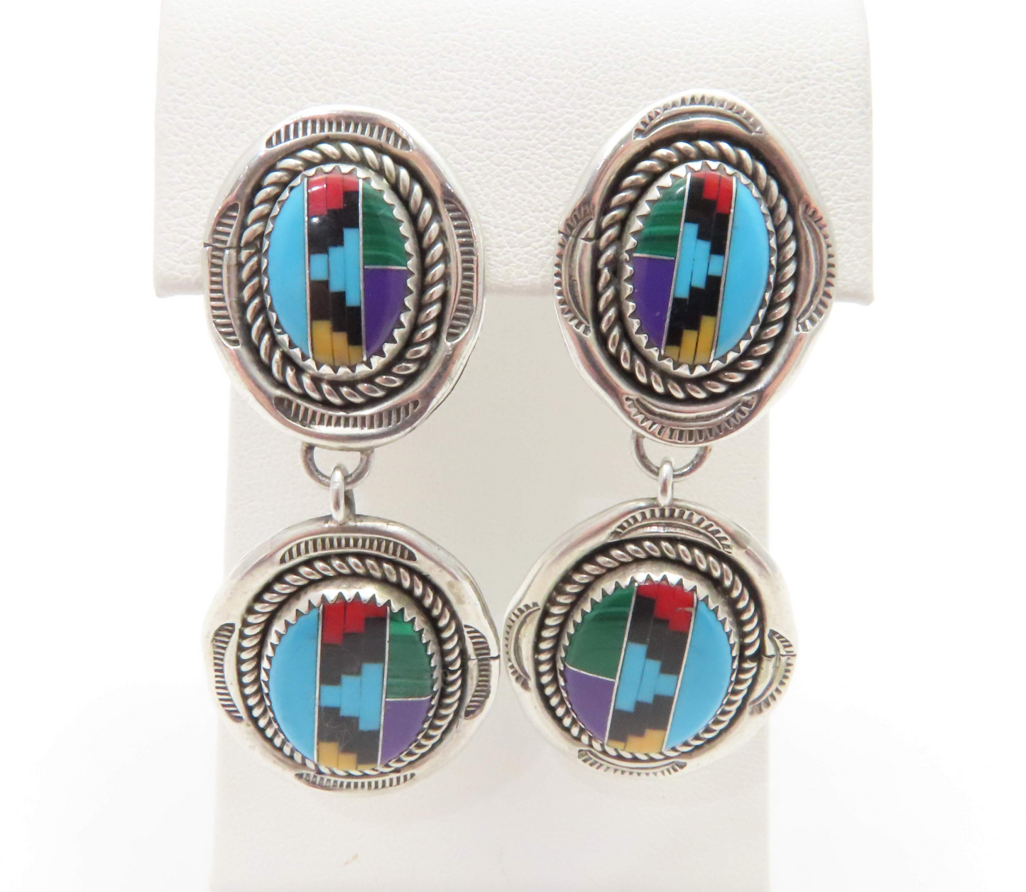 Sterling Silver Multi-Stone Southwestern Dangle Earrings