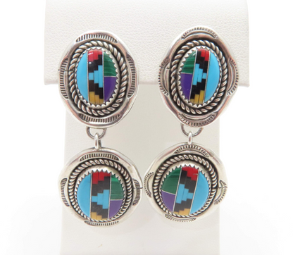 Sterling Silver Multi-Stone Southwestern Dangle Earrings