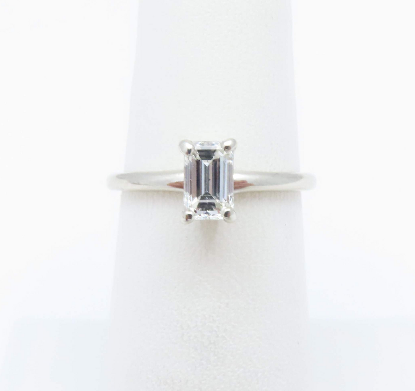 14k White Gold ~1/2c Diamond Emerald Cut Solitaire Ring Size 6