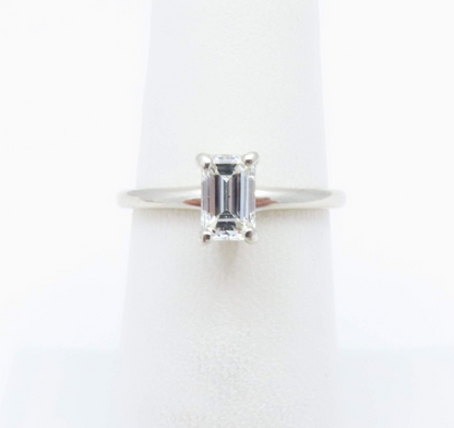 14k White Gold ~1/2c Diamond Emerald Cut Solitaire Ring Size 6
