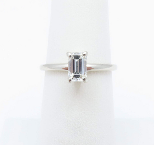 14k White Gold ~1/2c Diamond Emerald Cut Solitaire Ring Size 6