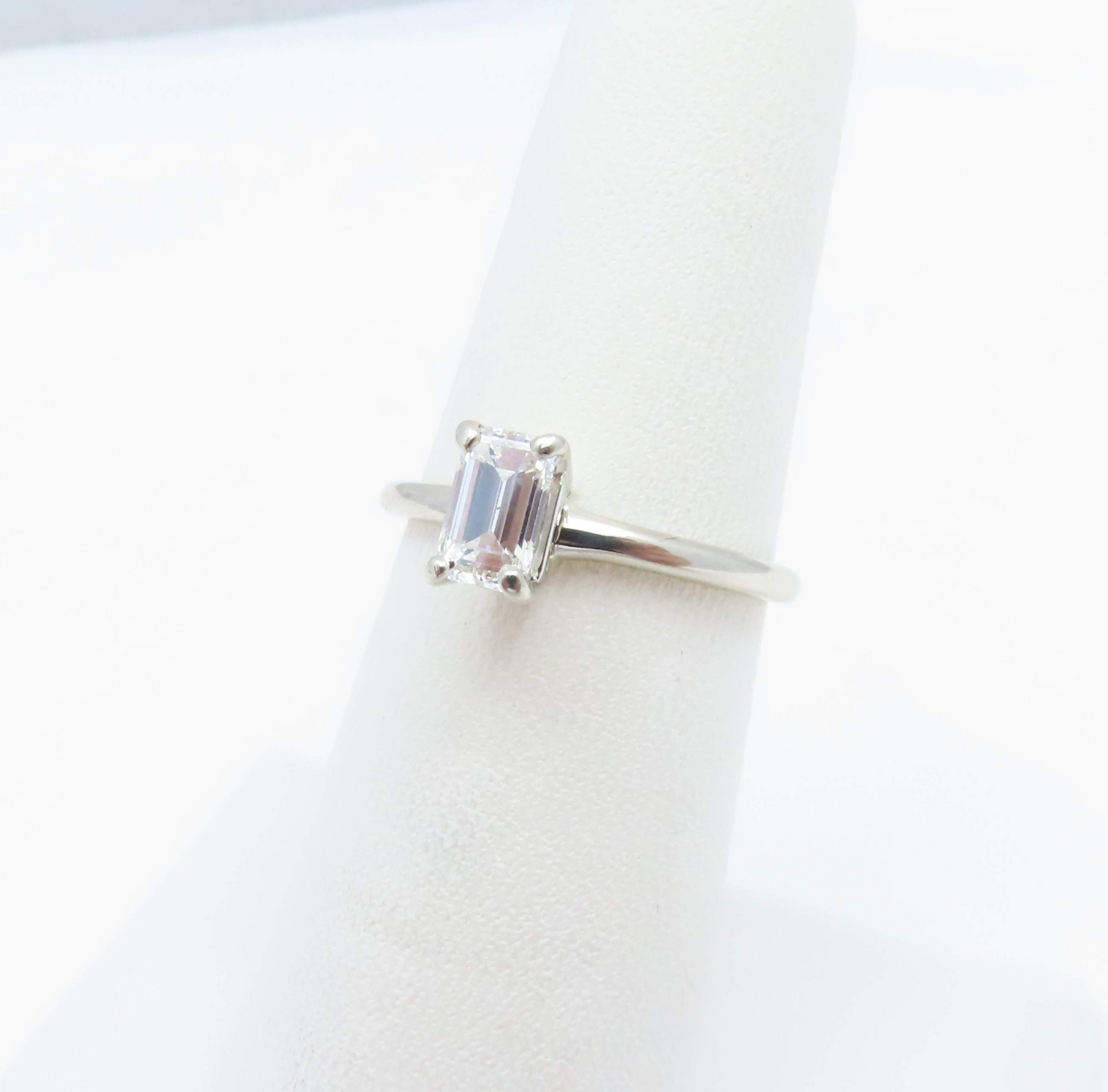 14k White Gold ~1/2c Diamond Emerald Cut Solitaire Ring Size 6