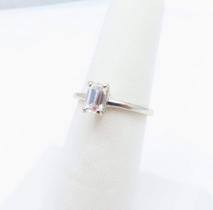 14k White Gold ~1/2c Diamond Emerald Cut Solitaire Ring Size 6