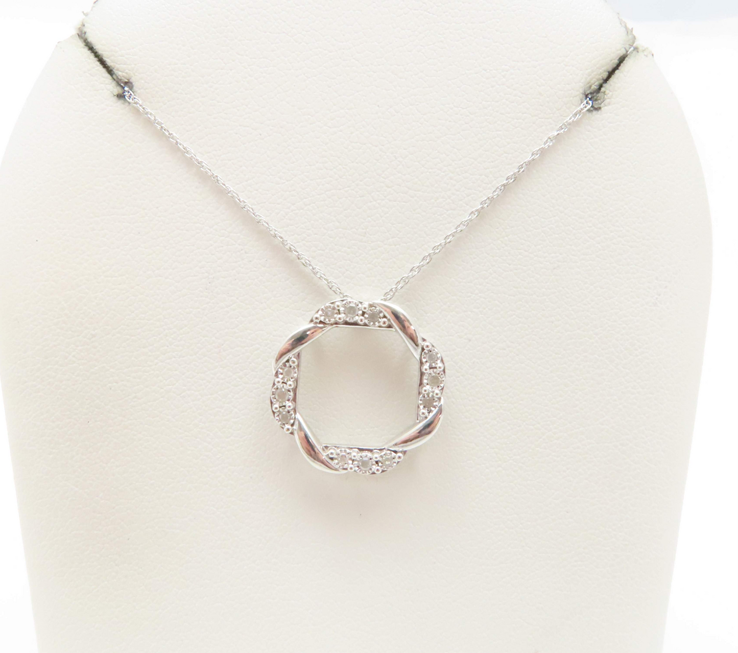 Sterling Silver Diamond Twisted Open Circle Pendant 18" Necklace *EFFY