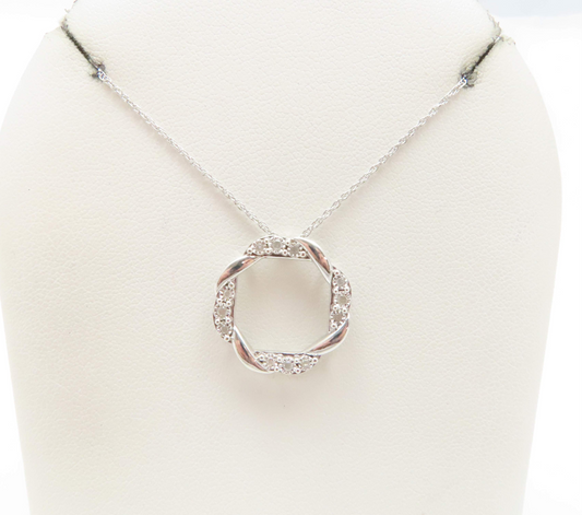 Sterling Silver Diamond Twisted Open Circle Pendant 18" Necklace *EFFY