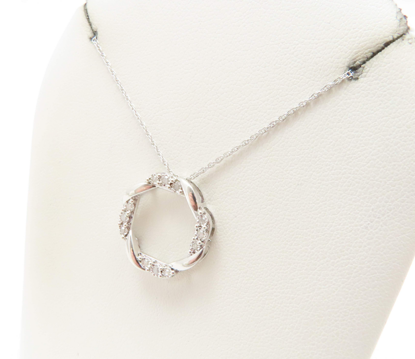 Sterling Silver Diamond Twisted Open Circle Pendant 18" Necklace *EFFY