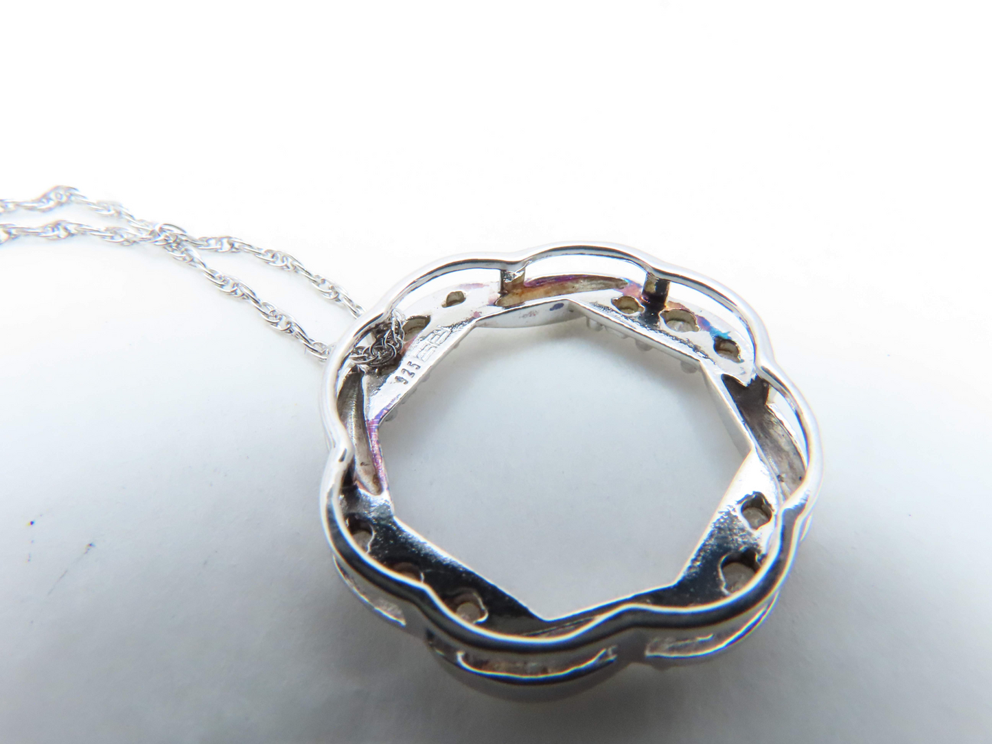 Sterling Silver Diamond Twisted Open Circle Pendant 18" Necklace *EFFY
