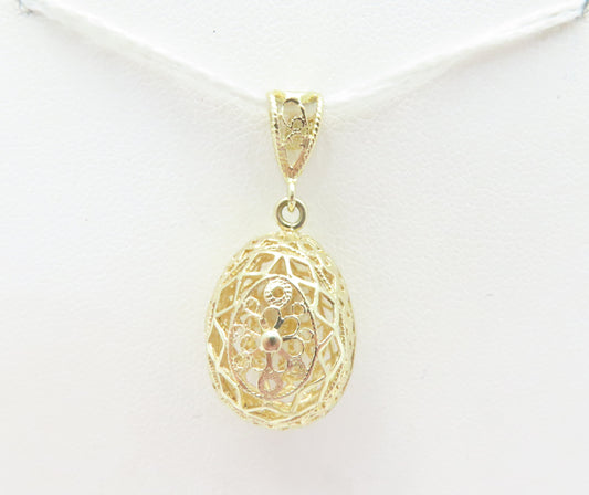 14K Yellow Gold Floral Filigree Egg Pendant