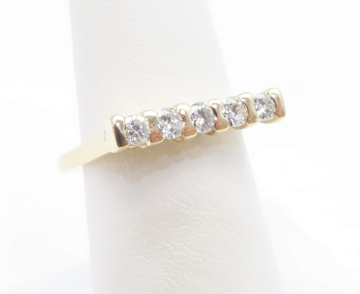 14k Yellow Gold ~3/8ctw Diamond 5 Stone Euro Shank Band Size 7.25
