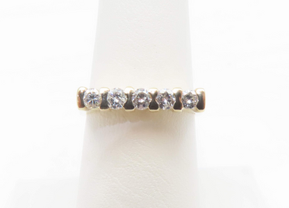 14k Yellow Gold ~3/8ctw Diamond 5 Stone Euro Shank Band Size 7.25