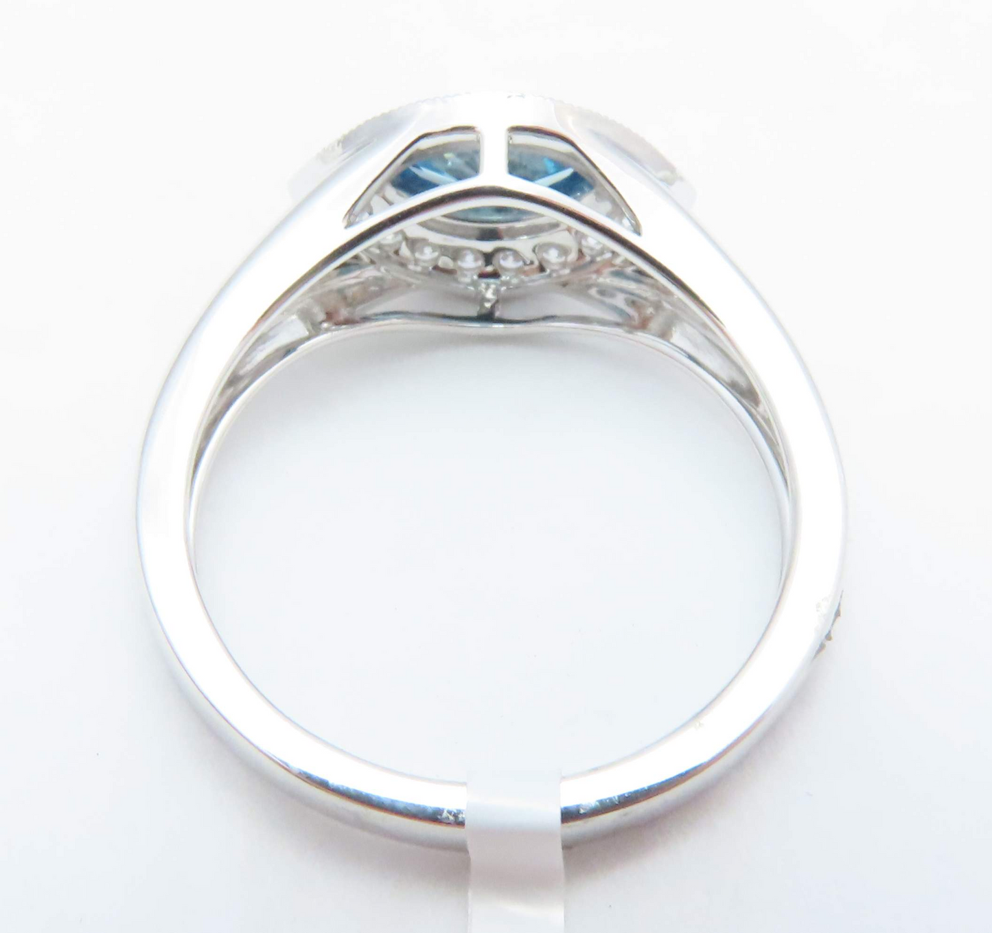 14k White Gold Blue & White Diamond East-West Halo Ring Size 6