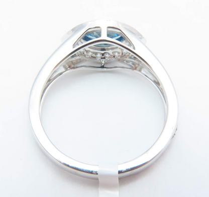 14k White Gold Blue & White Diamond East-West Halo Ring Size 6