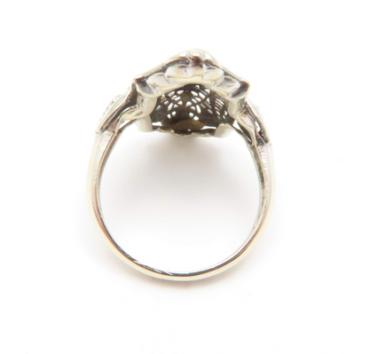 14k White Gold Diamond Accent Filigree Shield Ring Size 6