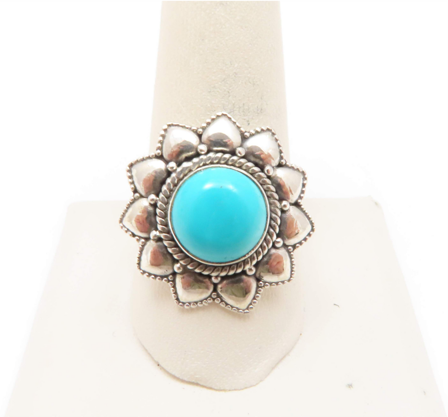 Sterling Silver Turquoise Flower Ring Size 11.25