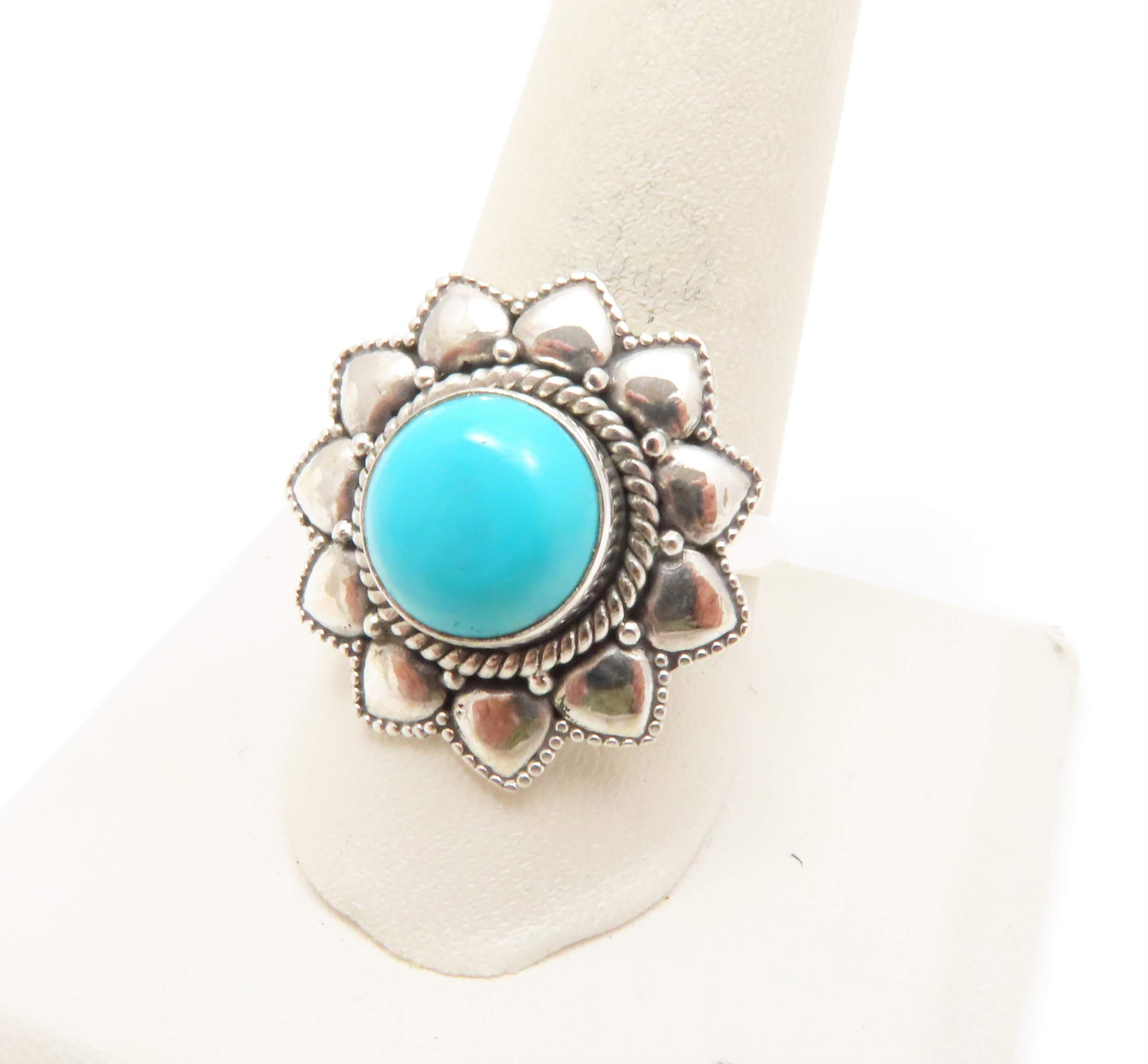 Sterling Silver Turquoise Flower Ring Size 11.25