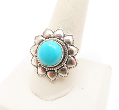 Sterling Silver Turquoise Flower Ring Size 11.25