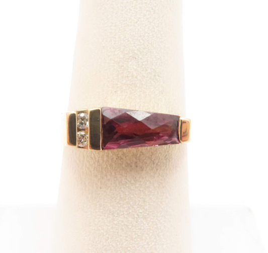 14k Yellow Gold Fancy Cut Garnet Ring with Diamond Accents Size 6.5