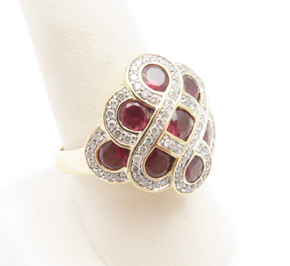 14k Yellow Gold Garnet & ~3/4ctw Diamond Cluster Ring Size 9
