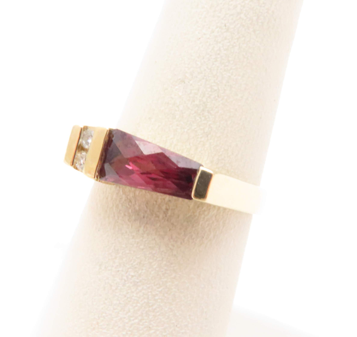 14k Yellow Gold Fancy Cut Garnet Ring with Diamond Accents Size 6.5
