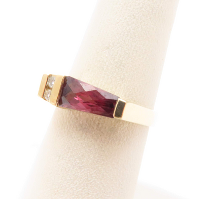 14k Yellow Gold Fancy Cut Garnet Ring with Diamond Accents Size 6.5