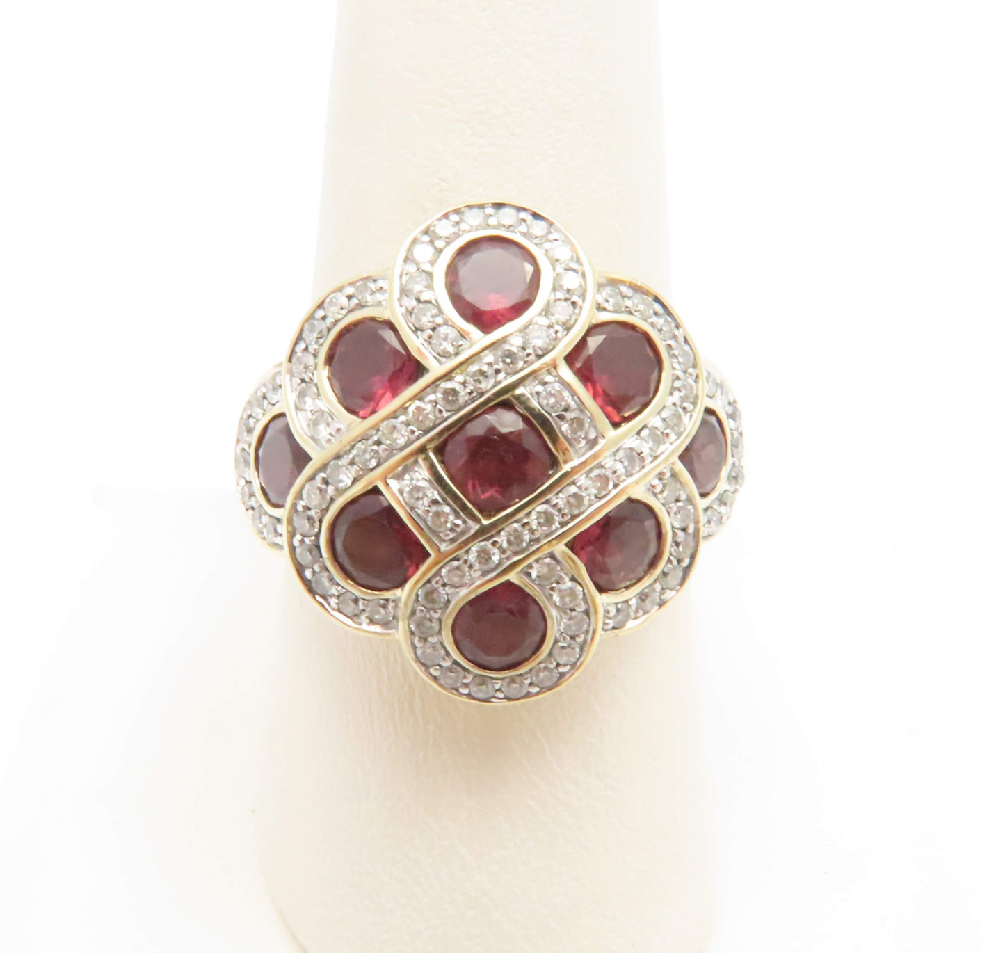14k Yellow Gold Garnet & ~3/4ctw Diamond Cluster Ring Size 9