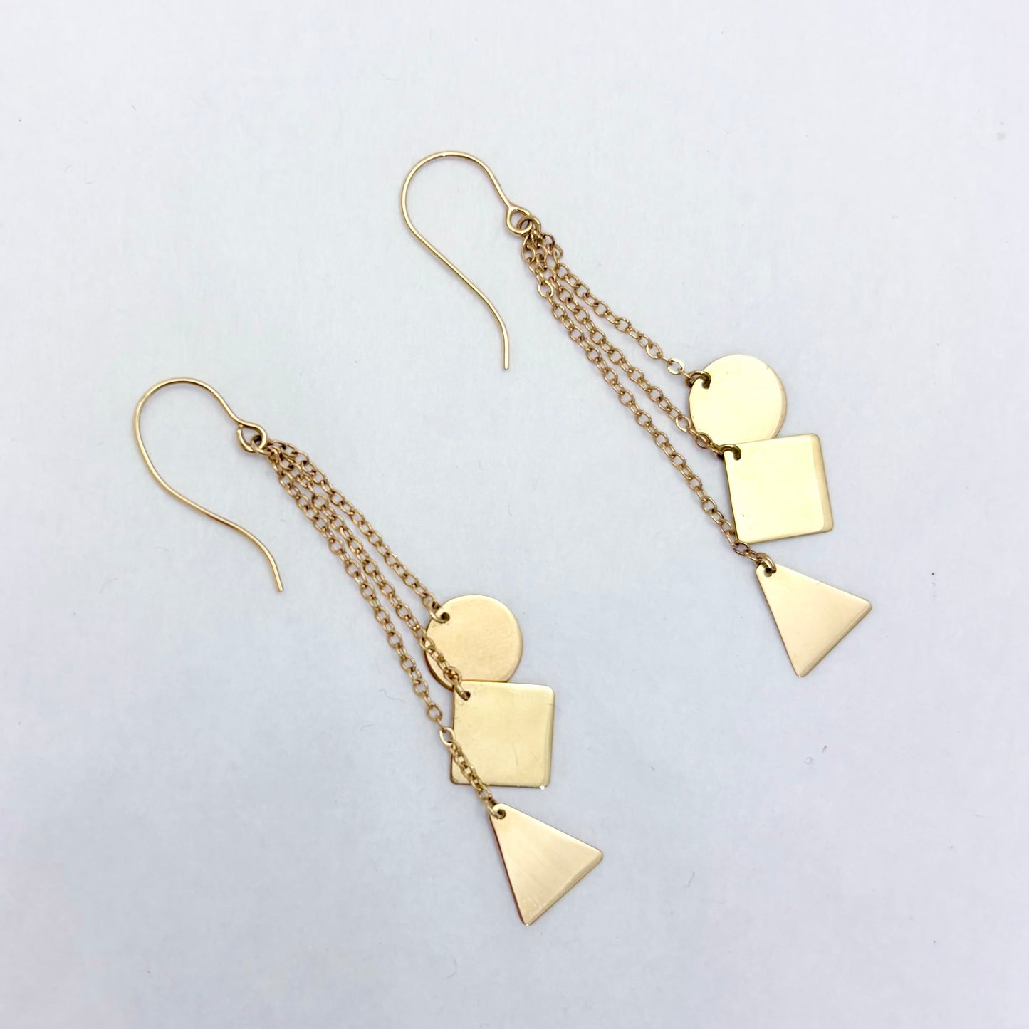 14k Yellow Gold Geometric Dangle French Wire Earrings