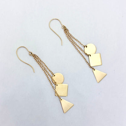 14k Yellow Gold Geometric Dangle French Wire Earrings