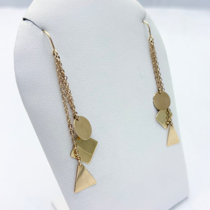 14k Yellow Gold Geometric Dangle French Wire Earrings