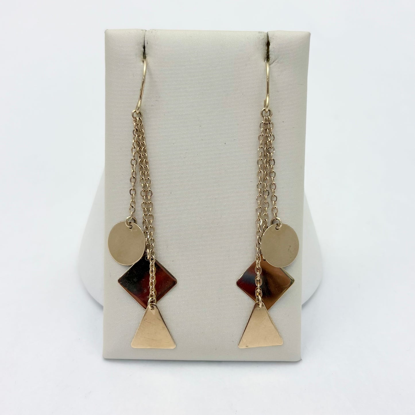 14k Yellow Gold Geometric Dangle French Wire Earrings