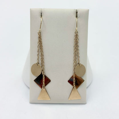 14k Yellow Gold Geometric Dangle French Wire Earrings