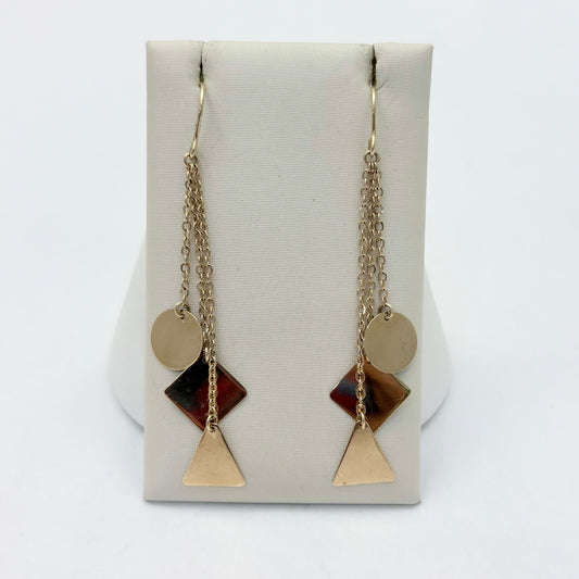 14k Yellow Gold Geometric Dangle French Wire Earrings
