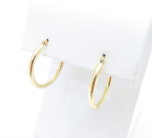 14k Yellow Gold 7/8" Plain Hoop Earrings