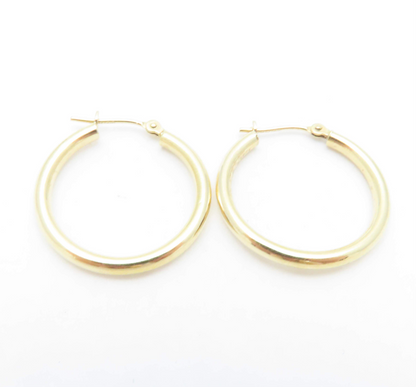 14k Yellow Gold 7/8" Plain Hoop Earrings