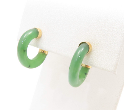 14k Yellow Gold Jade Semi-Hoop Earrings