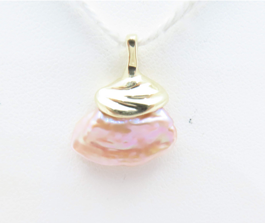 14k Yellow Gold Pink Keshi Pearl Pendant